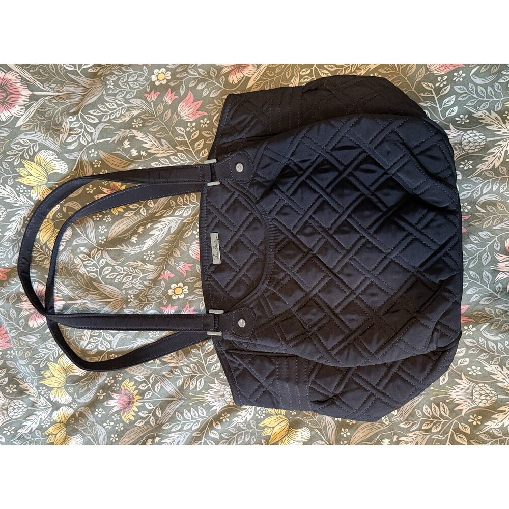 Vera Bradley Glenna Purse Womens Black Microfiber Quilted Shoulder Tote Bag